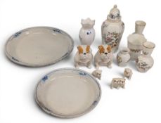 Beswick British Bulldog Figures: 3 small sized dogs, 2 larger Royal Doulton figures, plus a