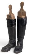 Pair of Gents Edwardian Black Leather Riding Boots, with boot trees London, in used condition,