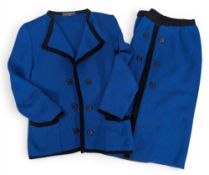 Vintage Givenchy Boutique Paris Woollen Jacket Suit and Marching Skirt, blue with black trim, no