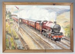 Painting of Steam Train on board, framed, signed and dated (Smith, 7). Train number ‘5662’. Frame