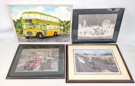 Mixed collection of Vintage Transport Prints and Paintings etc (x5). Selection includes: framed