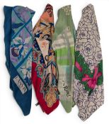 4x Vintage French Silk Scarves, by Melle Ricci, Rochas, Lanvin, Jean-Louis Scherrer