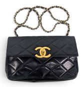 Chanel leather bag, large CC logo clasp fitting, chain shoulder strap, in used condition - slight