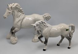 Beswick Dapple Grey Shire Horse and a jogging mare, both in good condition, no obvious faults,