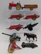 Vintage Dinky and Britains Diecast Toys: Massey Ferguson tractor and trailers x4 (two with