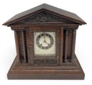 Antique German Mantel Clock, oak cased, with working movement and pendulum, size #37cm x40cm