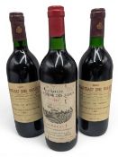3x 1983 Vintage Red Wine Bottles, two Chateau de Gazin Cotes de Bourg, and a Chateau La Combe des