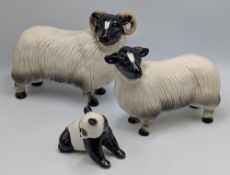 Coopercraft Sheep & Ram Ceramics Figure, plus a USSR Panda bear figure