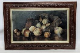 Period Oil on Canvas Painting Still life, Apples on a Windsor & Newton’s canvas under glass, no