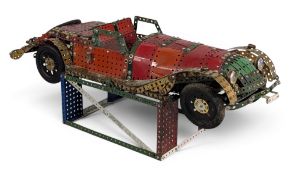 Vintage Scratch Built Meccano Sports Car MGA, with electric motor steering wheel, cog gears, has