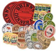 BEER BOTTLE LABELS (40 ASSORTED) BETTER SELECTION c1890s-1948. Most circular and oval labels