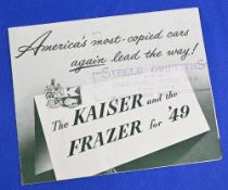 AUTOMOBILES - FOUR NEW KAIZER AND FRASER CARS FOR 1949. A fold out page brochure illustrating