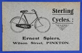 BICYCLES - GREAT BRITAIN - STIRLING CYCLES, SOLD by Ernest Spiers, Wilson Street, Pinxton, 1910.