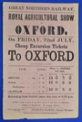 RAILWAYS - EXCURSION TO OXFORD HANDBILL 1870, by Great Northern Railway from Newark, Nottingham