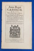 HEARTH (FIRE PLACE) TAX 1663 ACT OF PARLIAMENT - ROYAL ARMS OF KING CHARLES II on front cover. A