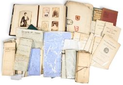 ASSORTED EPHEMERA (QTY) to incl Victorian photograph album, map of England and Wales, folder of laid