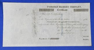 GREAT BRITAIN - TORQUAY MARKET COMPANY 1855 – SHARE CERTIFICATE - an unissued Certificate for £5