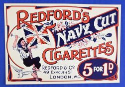GREAT BRITAIN - ADVERTISING -REDFORD NAVY CUT CIGARETTES. EARLY CIGARETTE SMALL ADVERTISING POSTER/