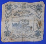 ZEPPELIN-SOUVENIR CLOTH SHOWING WRECKED ZEPPELIN IN SALONIKA, Northern Greece 1916 - illustrating