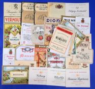 EARLY WINE BOTTLE LABELS OVER 80 YEARS OLD - mainly c1920-1930s. A fine attractive period