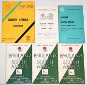 1969 S Africa in the UK Rugby Programmes (4): Three copies of England and one each of Newport,