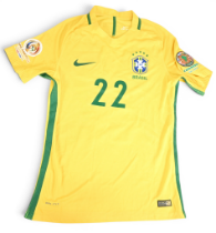 Philippe Coutinho 2016 Brazil International Football shirt No 22 – details front and rear, worn