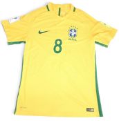 Renato Augusto 2018 Brazil International Football shirt No 8 – details front and rear, worn