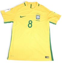 Renato Augusto 2018 Brazil International Football shirt No 8 – details front and rear, worn
