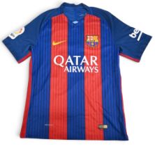 Neymar 2016/17 Barcelona No 11 Home Football Shirt – used in the 2016/17 season, Nike/Qatar Airways,