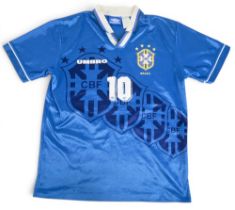 Brazil International Away 1990s Football shirt in blue, short sleeved, number 10 to front and