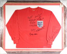 World Cup 1966 England Multi-Signed Football shirt appears with signatures of Geoff Hurst, Gordon