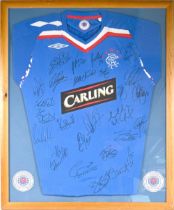 2007/08 Rangers Multi-Signed Football Shirt in blue with 30+ signatures in ink to front, features