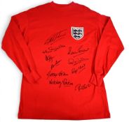 England 1966 World Cup Multi-Signed Football Shirt – features 10x autographs in ink to front,
