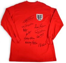 England 1966 World Cup Multi-Signed Football Shirt – features 10x autographs in ink to front,