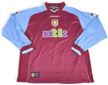 Gareth Southgate 2000/01 Aston Villa No 4 Home Football shirt – details to reverse, Premier League