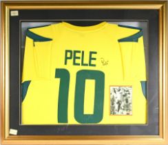 Pele Signed Brazil International Football Shirt in yellow, signed to the reverse in ink, number