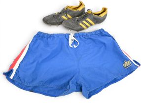 Geoff Hurst Football Boots & Shorts – features a worn pair of Adidas Football boots size 8 1/2, with