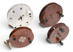 A collection of Scarborough reels, as follows: 1x 8” alloy. 1x 7 ¾” Tufnol. 1x 6” Tufnol. 1x 5 ¾”