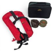 Marine Safety Centre Fishing Life Vest containing gas canister, with a Stonefly multi reel case