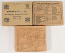 Collection of Hardy trade boxes 5 ¼” x 4” x ¾”. All hinged with metal corners and a selection of