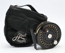 Abel USA PT 5 alloy trout fly reel Serial No 8494 RHW, 3” perforated spool, waisted wood counter