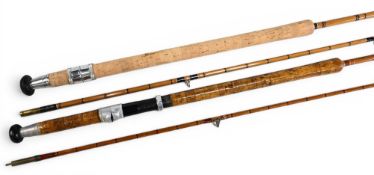 Martin James split cane spinning rod refurbished by R Goodhall 2015. 8ft 2pc, 21” handle with