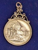 1916 9ct Gold M O C A A Fishing Angling Fob Medal, awarded to T F Tabern, Birmingham hallmarked 1909