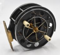 Allcock Redditch “Aerial” 7950 T6 alloy centre pin trotting reel, 4” RHW wide caged drum, twin white