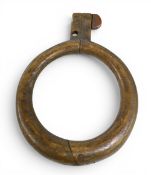 Early Brass Clearing Ring with hinged locking mechanism measures approx. 2 ¼” when closed