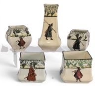 Royal Doulton Isacc Walton Ware Ceramics, 5x assorted small vases/jars, in good condition