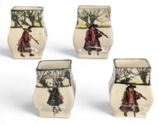 Royal Doulton Isacc Walton Ware Ceramics, 4x waisted assorted small vases/jars, similar shapes and