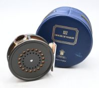 Hardy Bros “The Perfect” alloy trout fly reel, 3 3/8” ventilated spool, black handle, milled rim