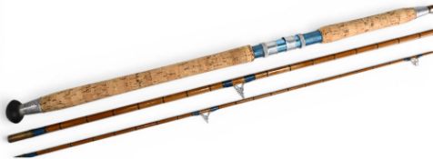 Interesting News of the World Prize Rod, split cane spinning rod, 10ft 6” 3pc, 29” handle with alloy