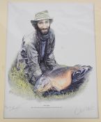 Limited Edition Fishing Print: Chris Yates by Clare Hatcher, No. 72/250 signed by artist and Chis